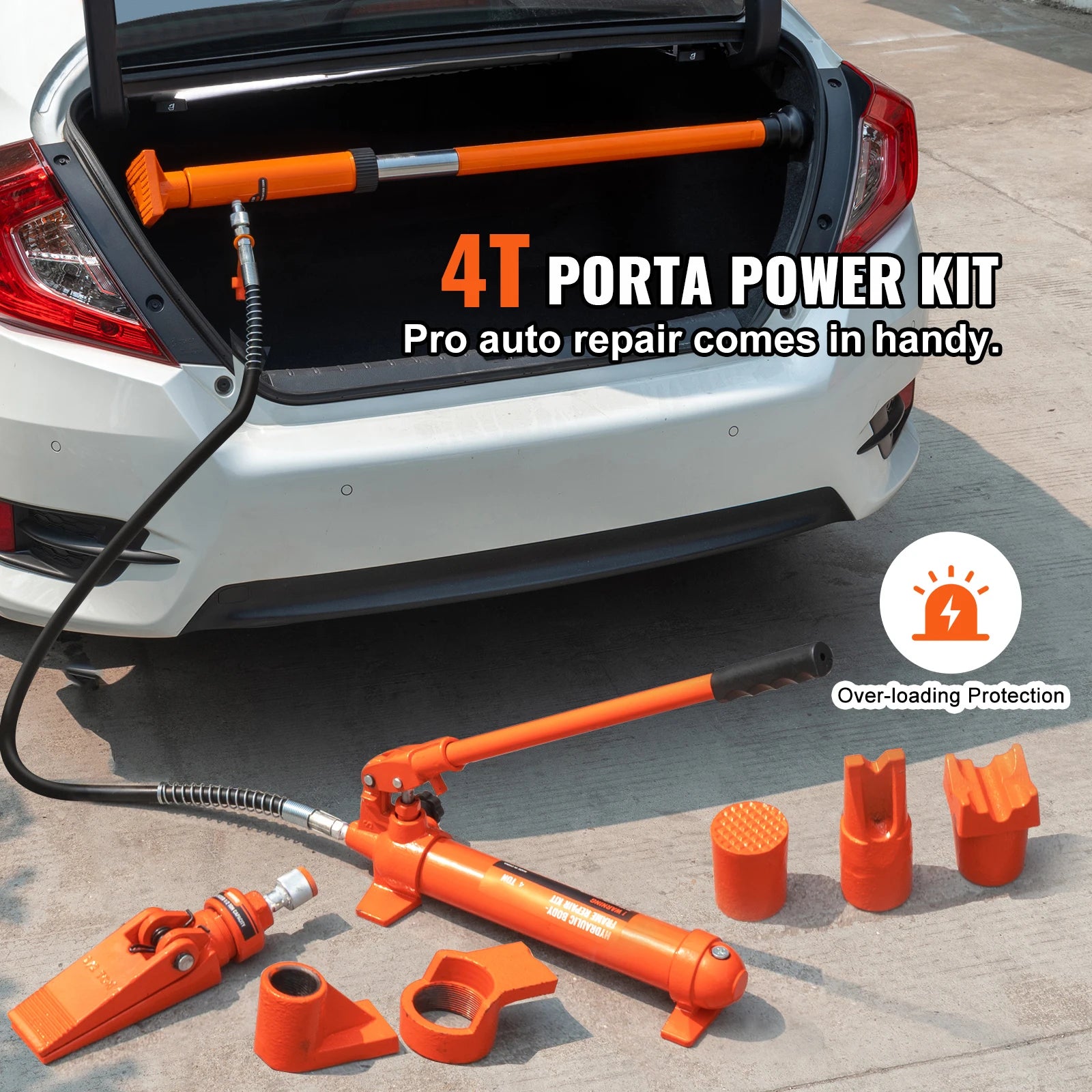 4 Tonne Hydraulic Porta Power Kit being used from a car boot for roadside auto repair