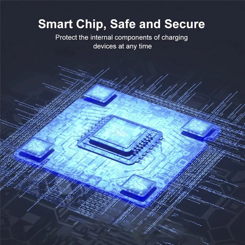 Circuit board graphic illustrating the Multi-Port Car Charger Hub's smart chip safety protection technology