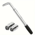 Telescopic lug wrench with two chrome sockets and rubber grip handle shown at an angle on a white background