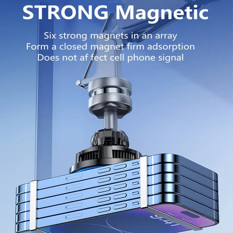 Magnetic Wireless Car Charger magnet array holding a stack of phones, illustrating the six magnet strong adsorption design.
