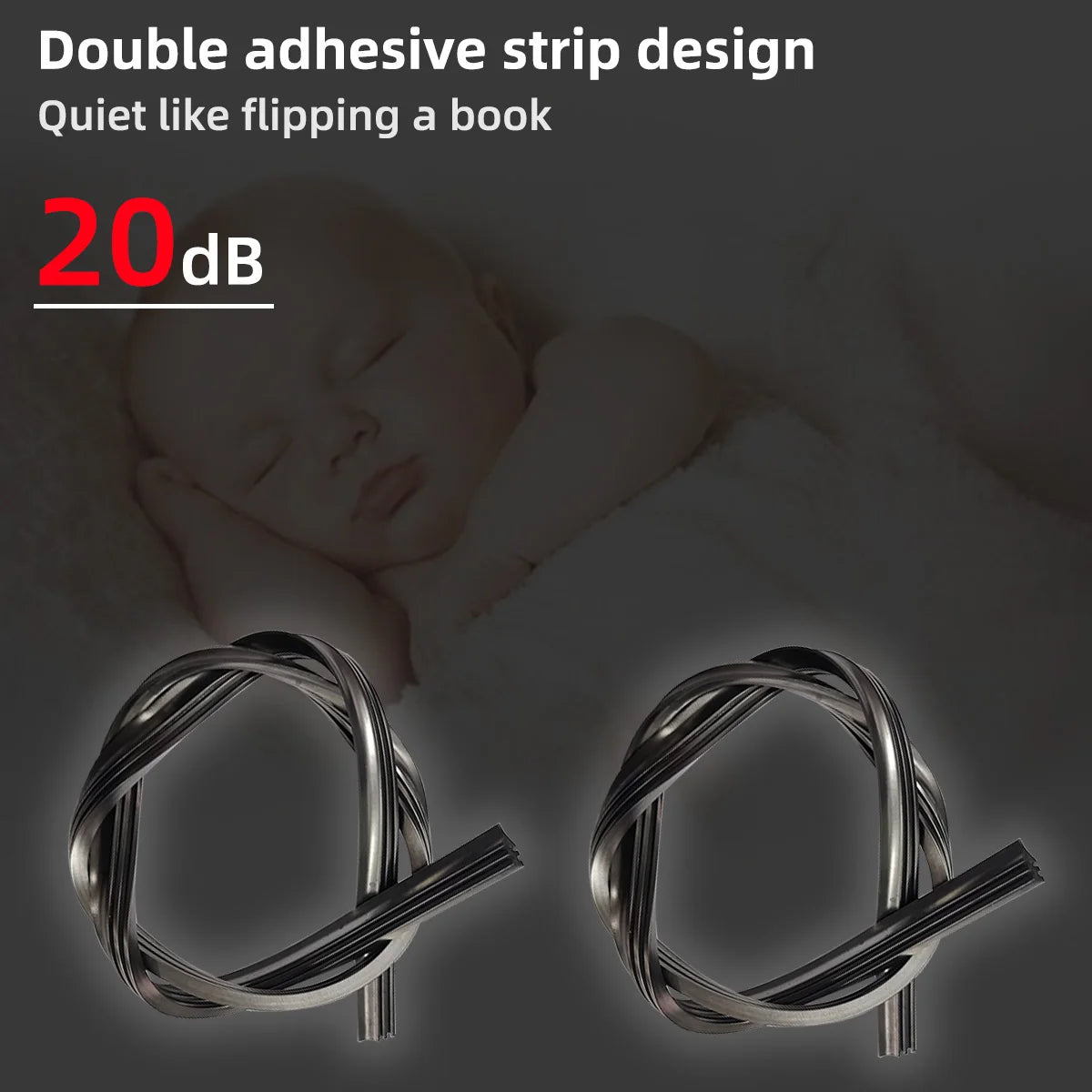 Universal Beam Windscreen Wiper Blade double adhesive strip design operating at 20 decibels, quiet like flipping a book