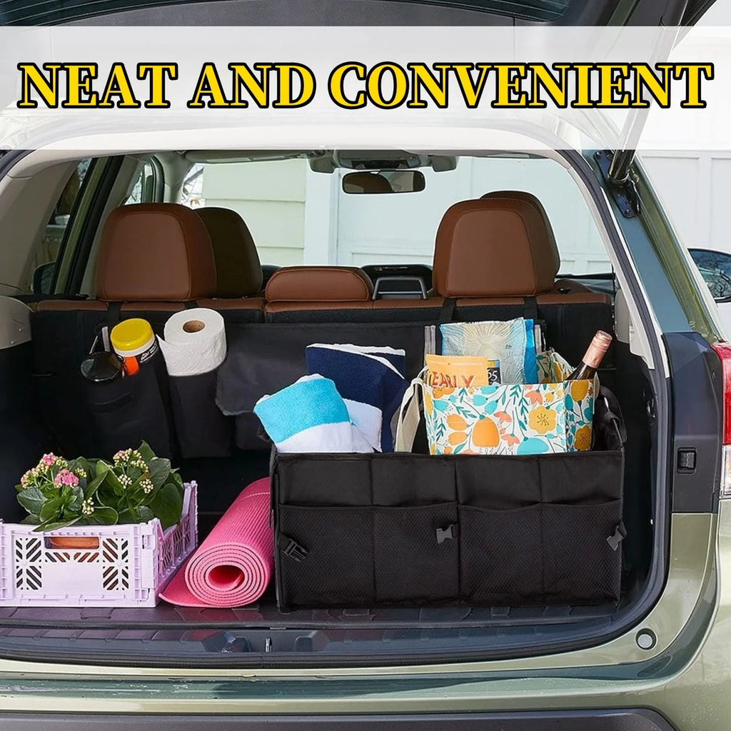 Car boot organiser fitted neatly in an SUV trunk for tidy and convenient travel storage