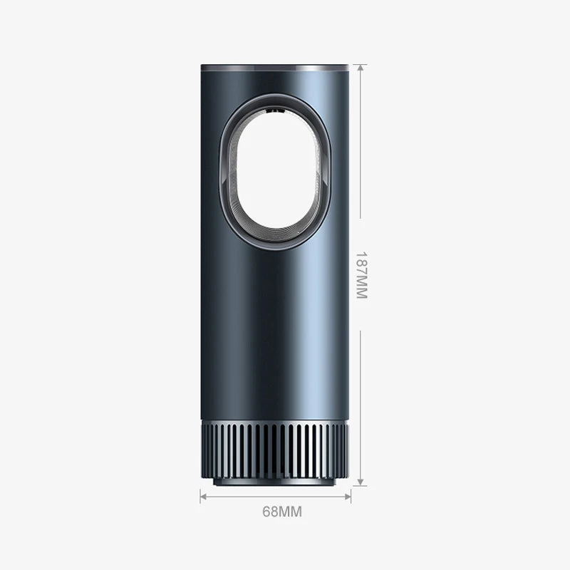 Dimension diagram of the smart car air purifier measuring 187mm in height and 68mm in diameter