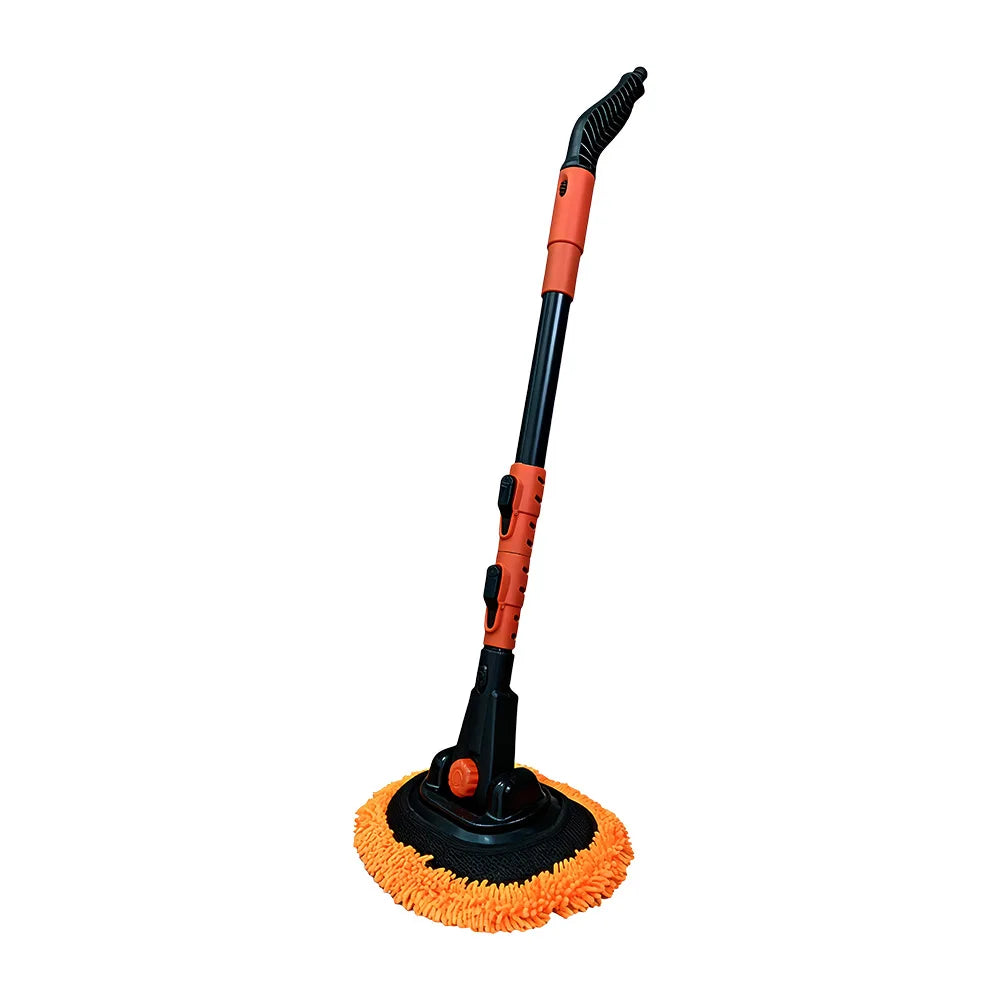 Hose-Fed Telescopic Wash Mop with orange chenille brush head and extendable handle on a white background