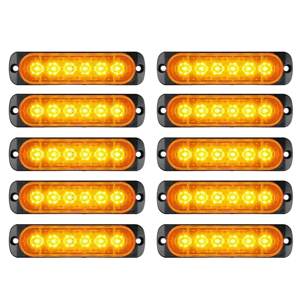 Set of ten amber LED Emergency Strobe Set surface-mount light modules arranged in two columns on a white background