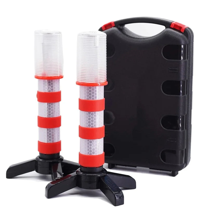 Two red and white Magnetic LED Warning Beacons with carry case, red/white colourway