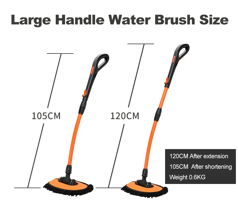 Size chart showing the Chenille Car Wash Mop extended to 105cm and 120cm handle lengths