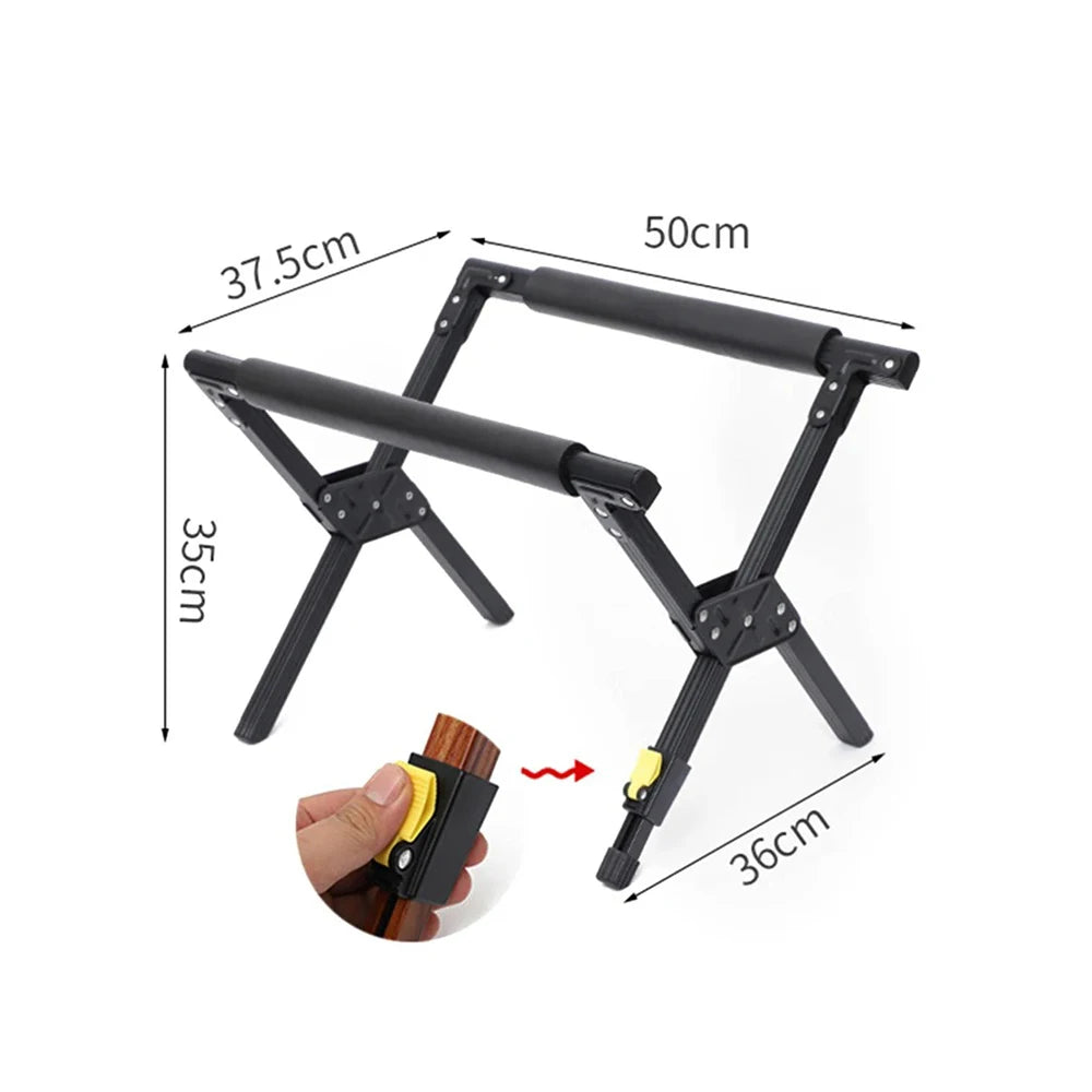 Dimension diagram of the folding cooler stand showing 50 x 37.5cm frame size, 35cm height and adjustable legs