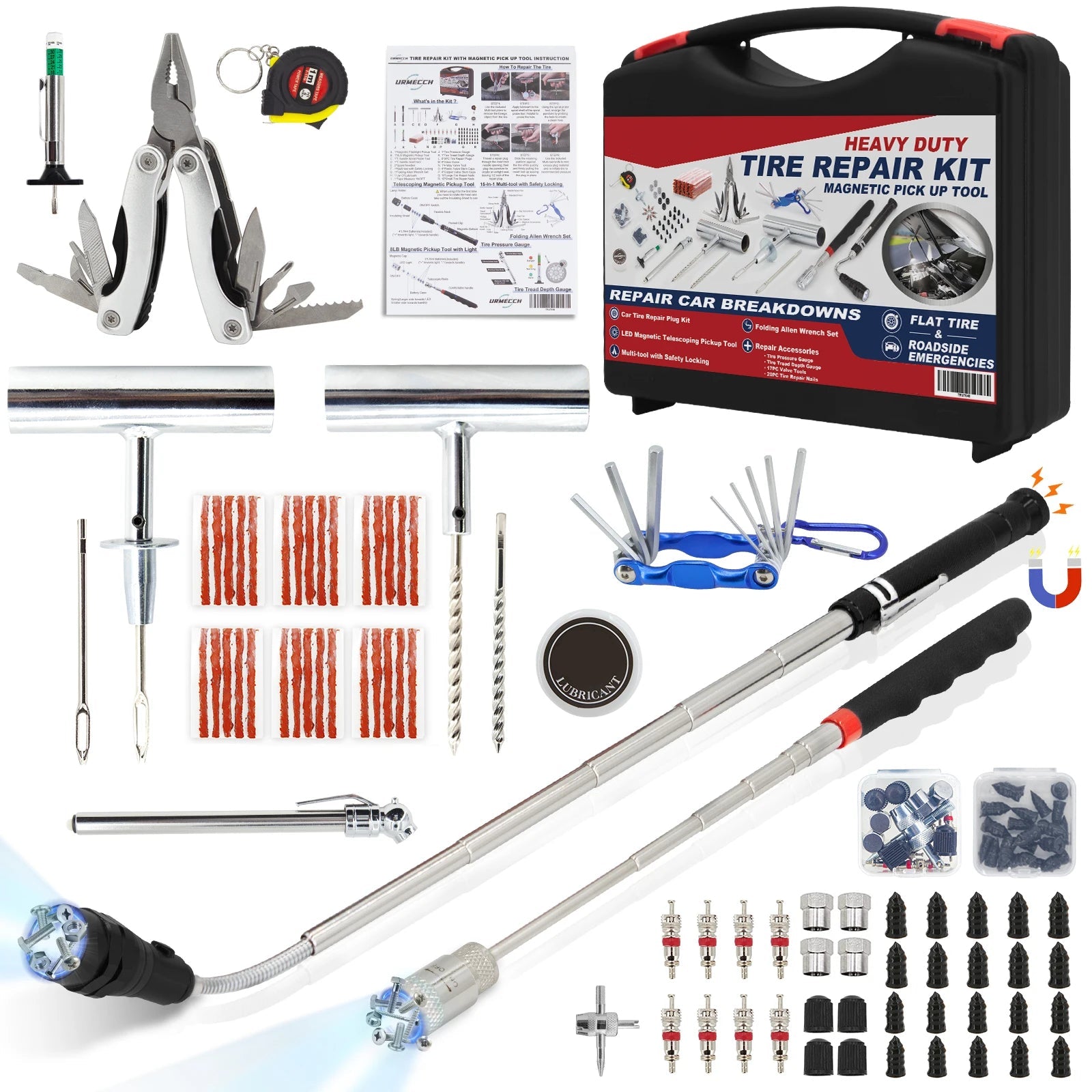 Deluxe Heavy Duty Tyre Repair Kit complete tool set with retail box packaging and instructions