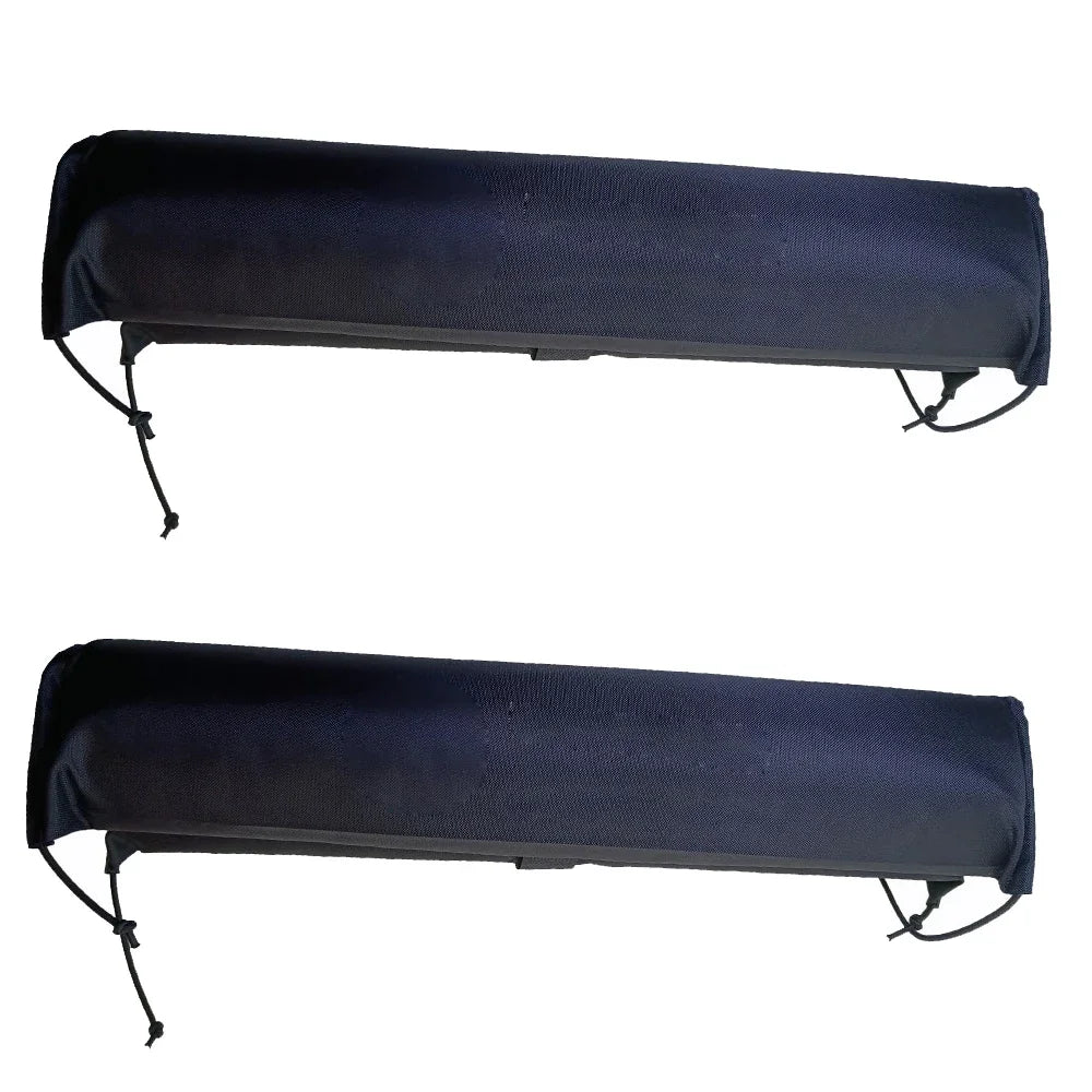 Pair of black Oxford roof rack pads with elastic straps on a white background