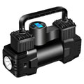 Twin-Cylinder Digital Air Compressor in black with carry handle, digital pressure display and built-in LED light