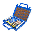 Tyre Repair Tool Kit displayed open in its blue carry case showing rubber repair strips, reamer, insertion tool and craft knife
