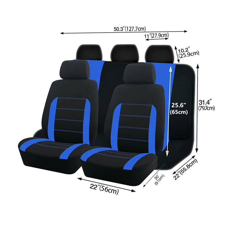 Universal Car Seat Covers dimension diagram showing seat cover width and height measurements