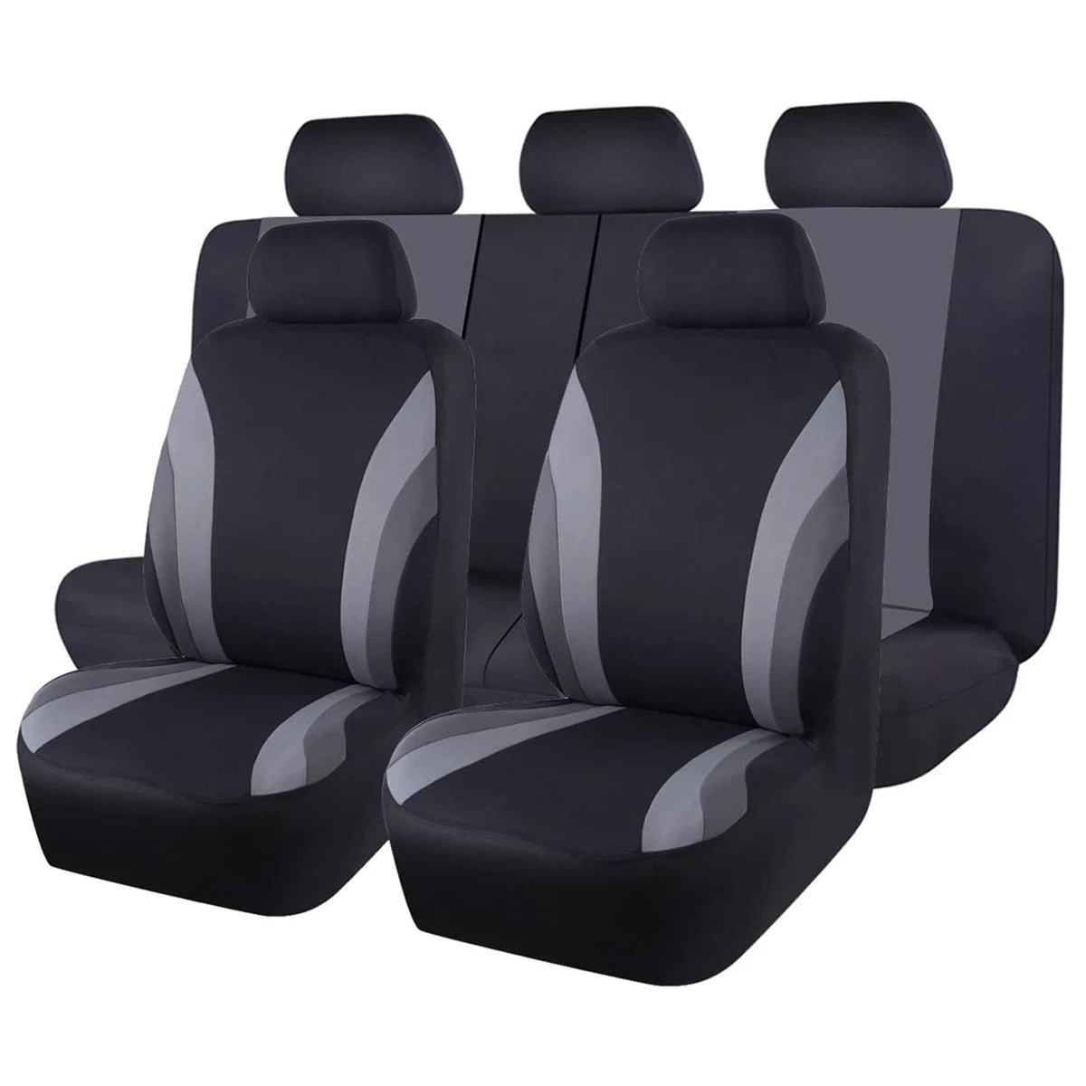 Black and gray car seat covers set on a white background