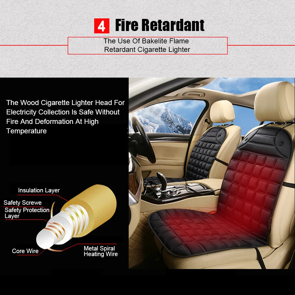 Diagram of the 12V Heated Car Seat Cushion's fire-retardant bakelite cigarette lighter plug and insulated wiring