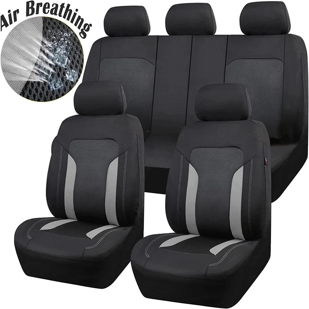 Breathable Mesh Seat Cover set with air breathing mesh fabric close-up and ventilation callout