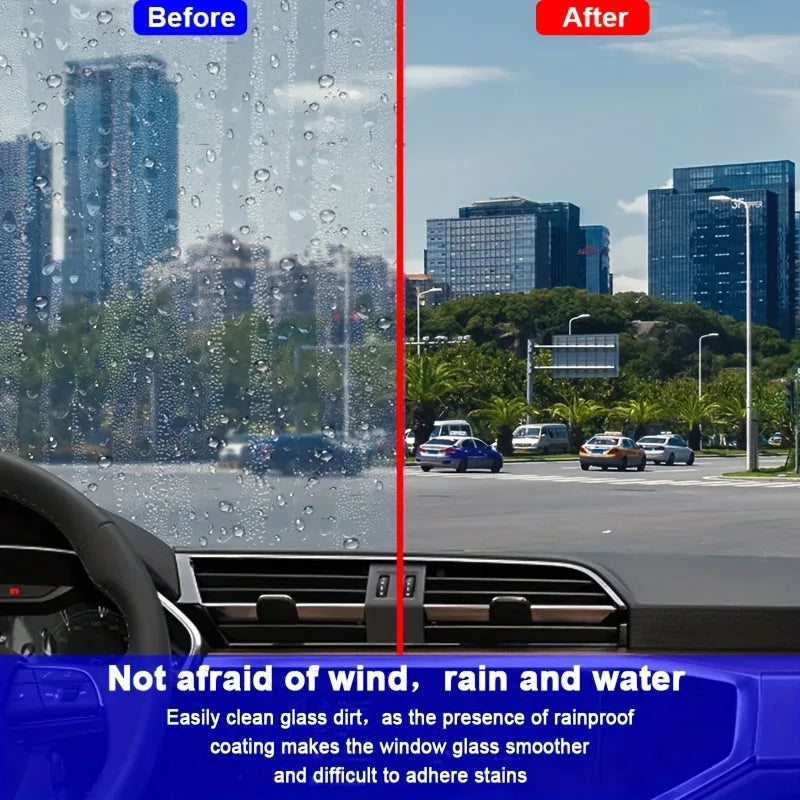 Glass Hydrophobic Coating Spray before and after windscreen clarity comparison through car window