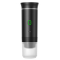 Black Portable Espresso Maker with green power button and clear drip cup