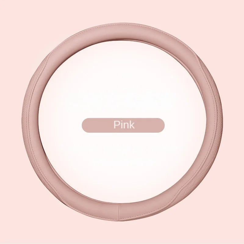 Perforated Napa Leather Steering Wheel Cover in pink colourway, universal 37-38cm fit