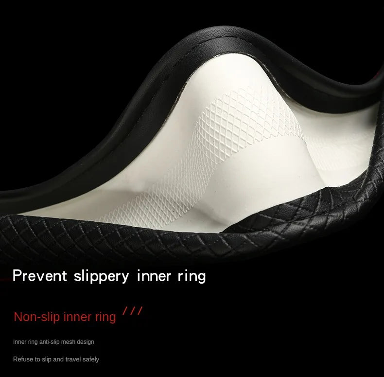 Close-up of the Diamond Leather Steering Wheel Cover's non-slip anti-slip mesh inner ring