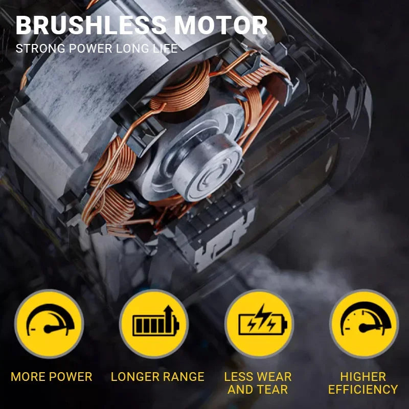Close-up of the brushless motor and copper coil winding inside the Cordless Impact Wrench for durable long-life power.