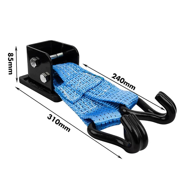 Dimension diagram of a wheel lifter strap showing an 85mm bracket, 310mm strap length and 240mm hook reach