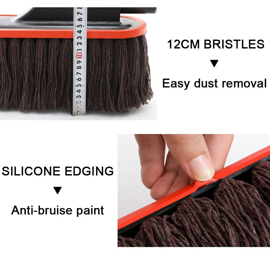 Close-up of the Telescopic Wax Duster Brush's 12cm bristles and silicone anti-bruise edging