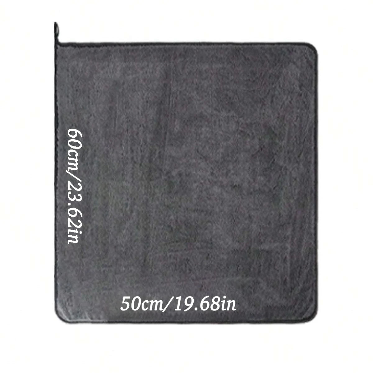 Flat lay of microfibre car drying towel, dimensions 60cm by 50cm