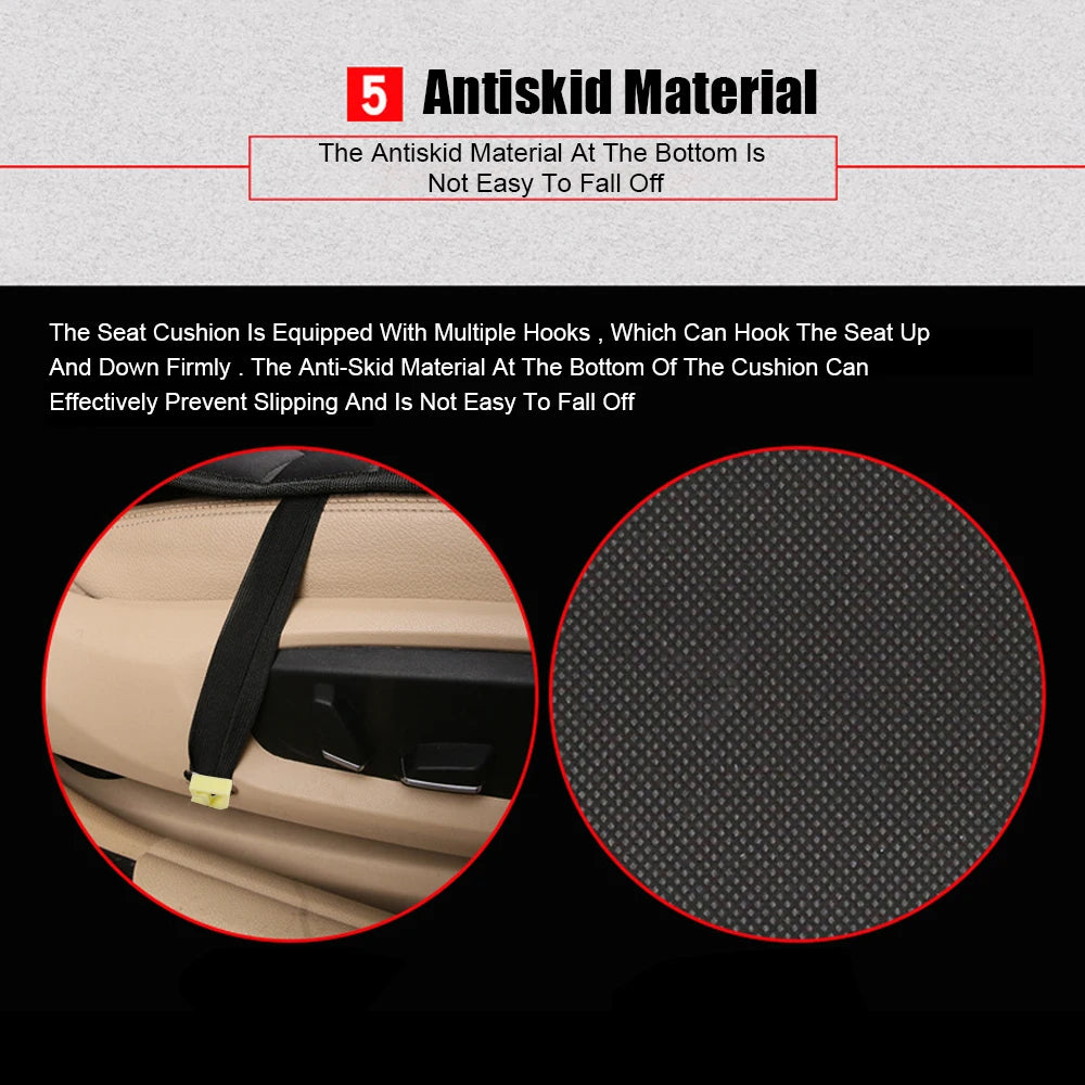 Close-up of the 12V Heated Car Seat Cushion's anti-skid backing and seat hook fastener