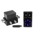 Air suspension control kit showing the electromagnetic control unit, wireless remote fob and digital ride-height control panel