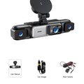 WiFi Smart Dash Cam 4-channel package with windscreen mount plus included user manual, car charger and rear camera accessories