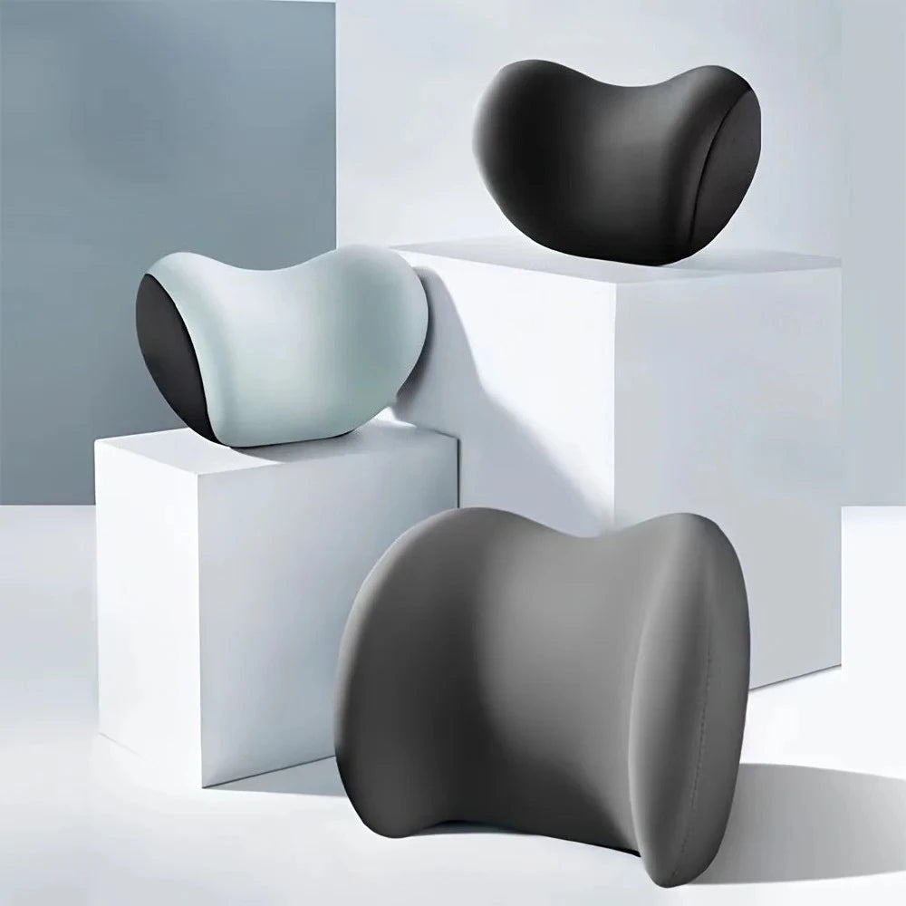 Memory Foam Car Headrest Neck Pillow available in black and sage green colourways alongside the matching lumbar support cushion