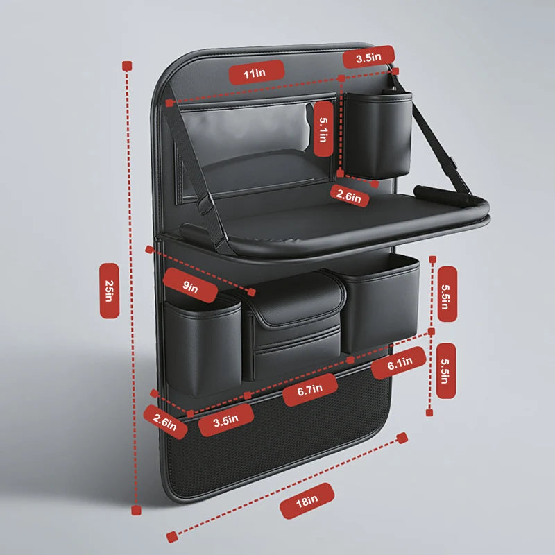 PU Leather Car Backseat Organiser dimension diagram showing 25 inch height and pocket measurements