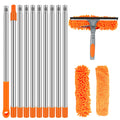 Telescopic Window Squeegee in Sunset Orange with full pole, tube segments and dual-pad squeegee head on a white background