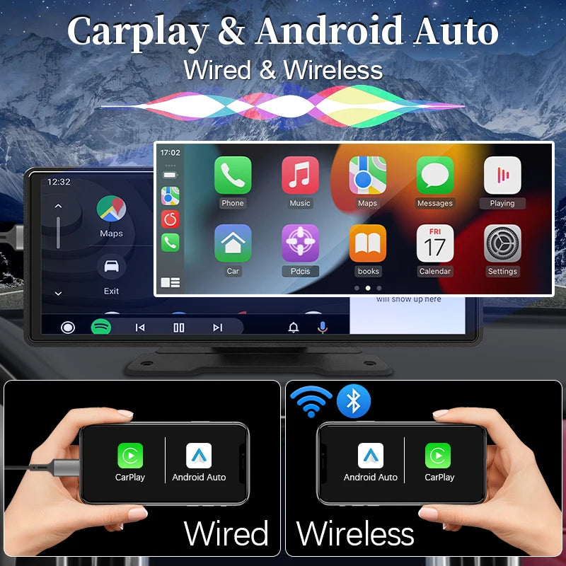 10.26 Inch Mirror Monitor supporting both wired and wireless CarPlay and Android Auto connection