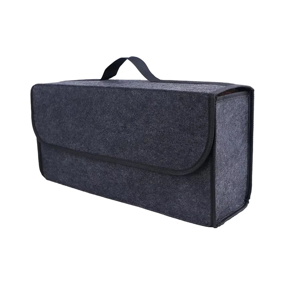 Large dark grey felt car storage box on a white background.
