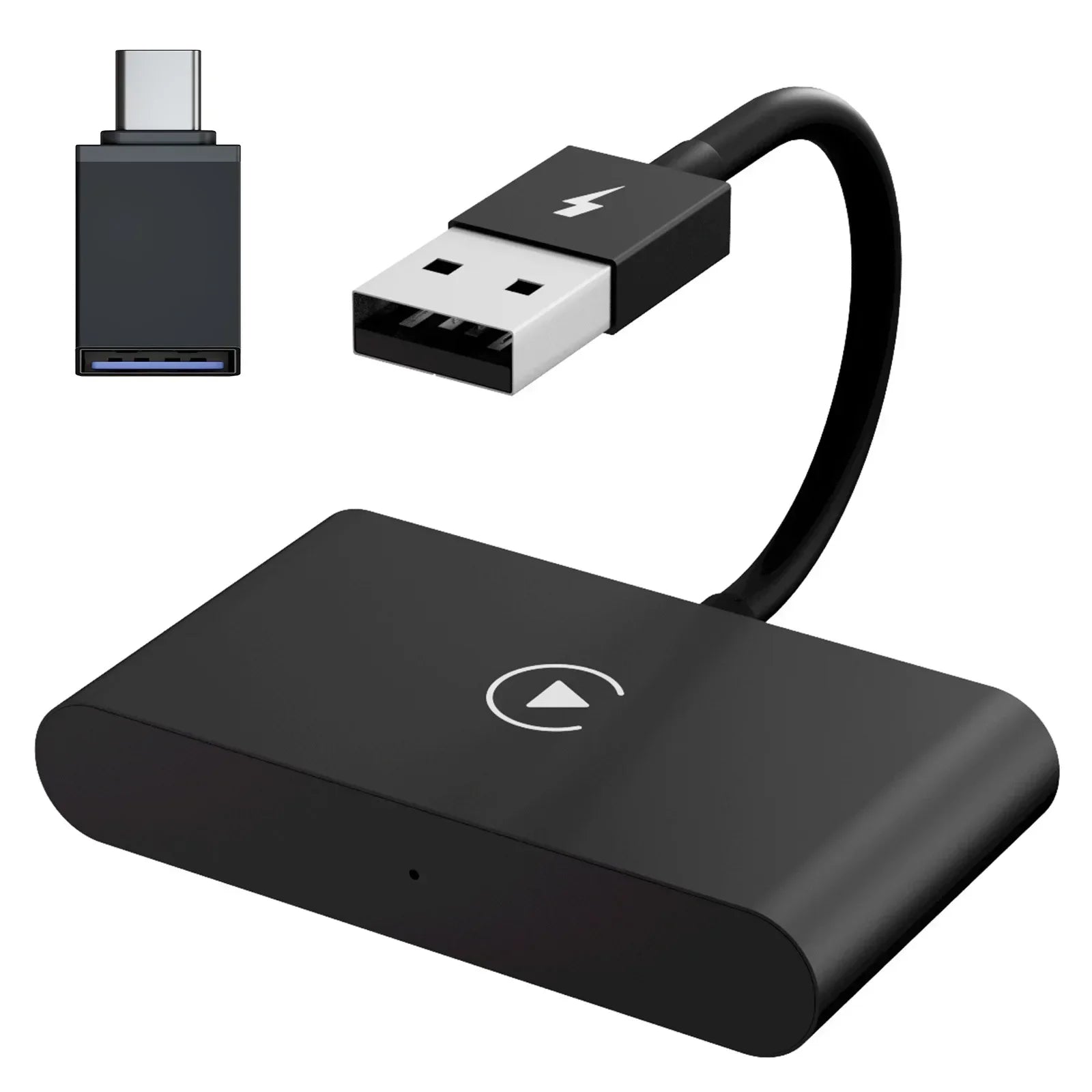 Wireless CarPlay Adapter dongle shown on a plain white background, USB and Type-C plug and play design.