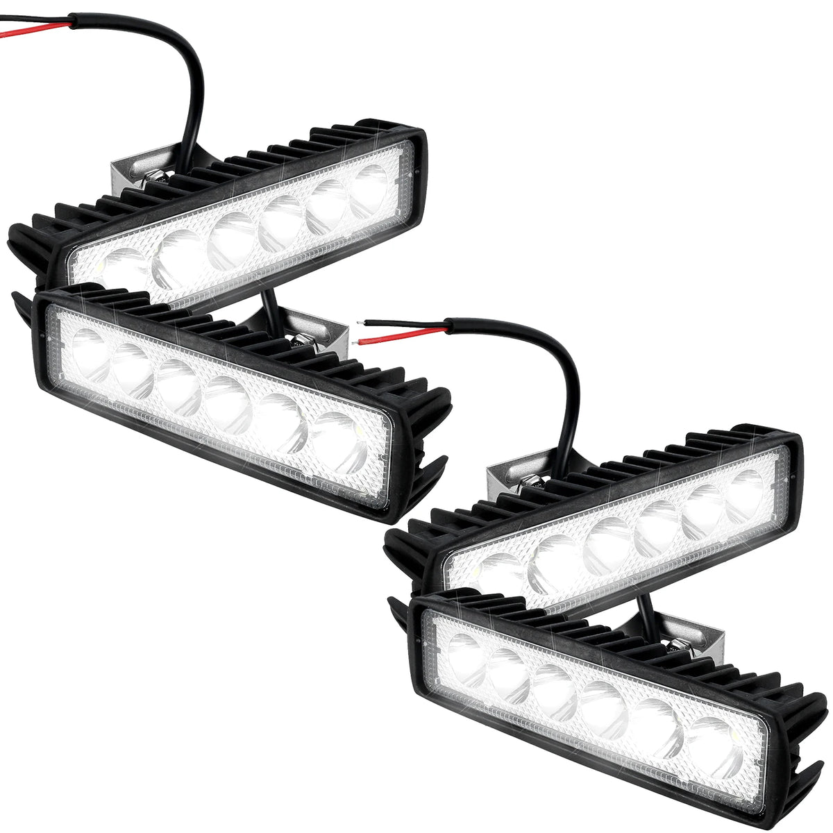 Set of four Compact LED Work Lights with 6-LED lenses, heat-sink fins and mounting brackets