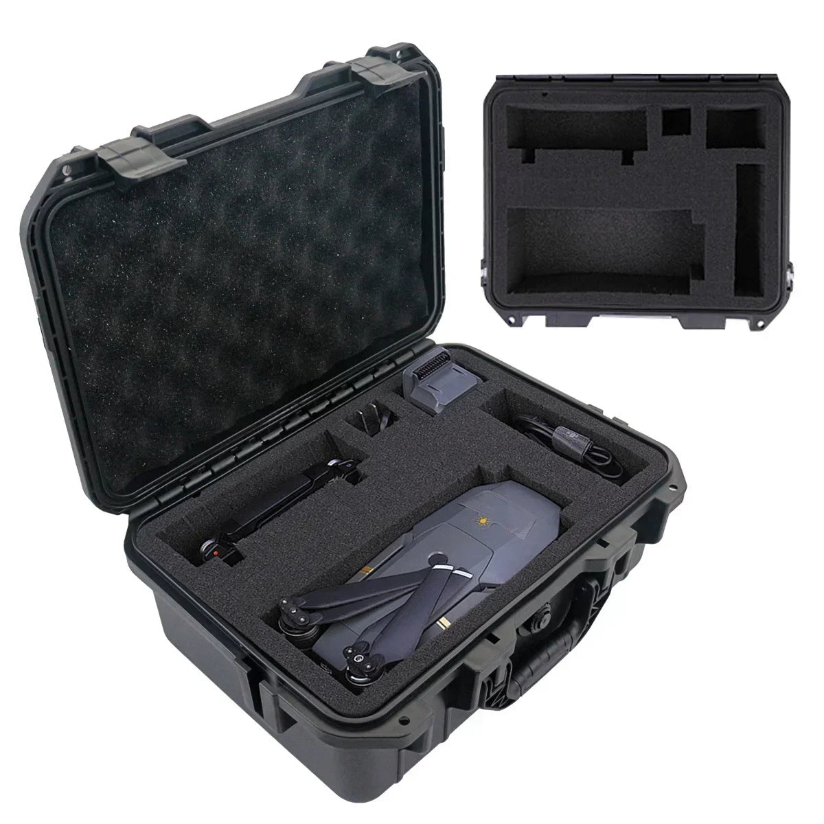 All-Weather Storage Case open with a drone secured in a custom-cut foam insert