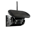 Solar WiFi Reversing Camera with black solar panel, antenna and infrared LED lens on a white background