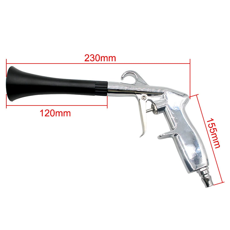 Chrome air blow dust gun with dimension diagram showing 230mm nozzle length and 155mm handle height