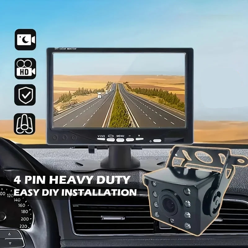 Heavy-Duty Reversing Camera Kit 7 inch HD monitor and 4-pin night vision camera for DIY installation