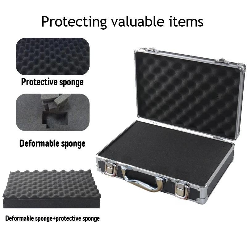 Diagram showing the Rugged Aluminium Tool Case's protective sponge and deformable foam cushioning system