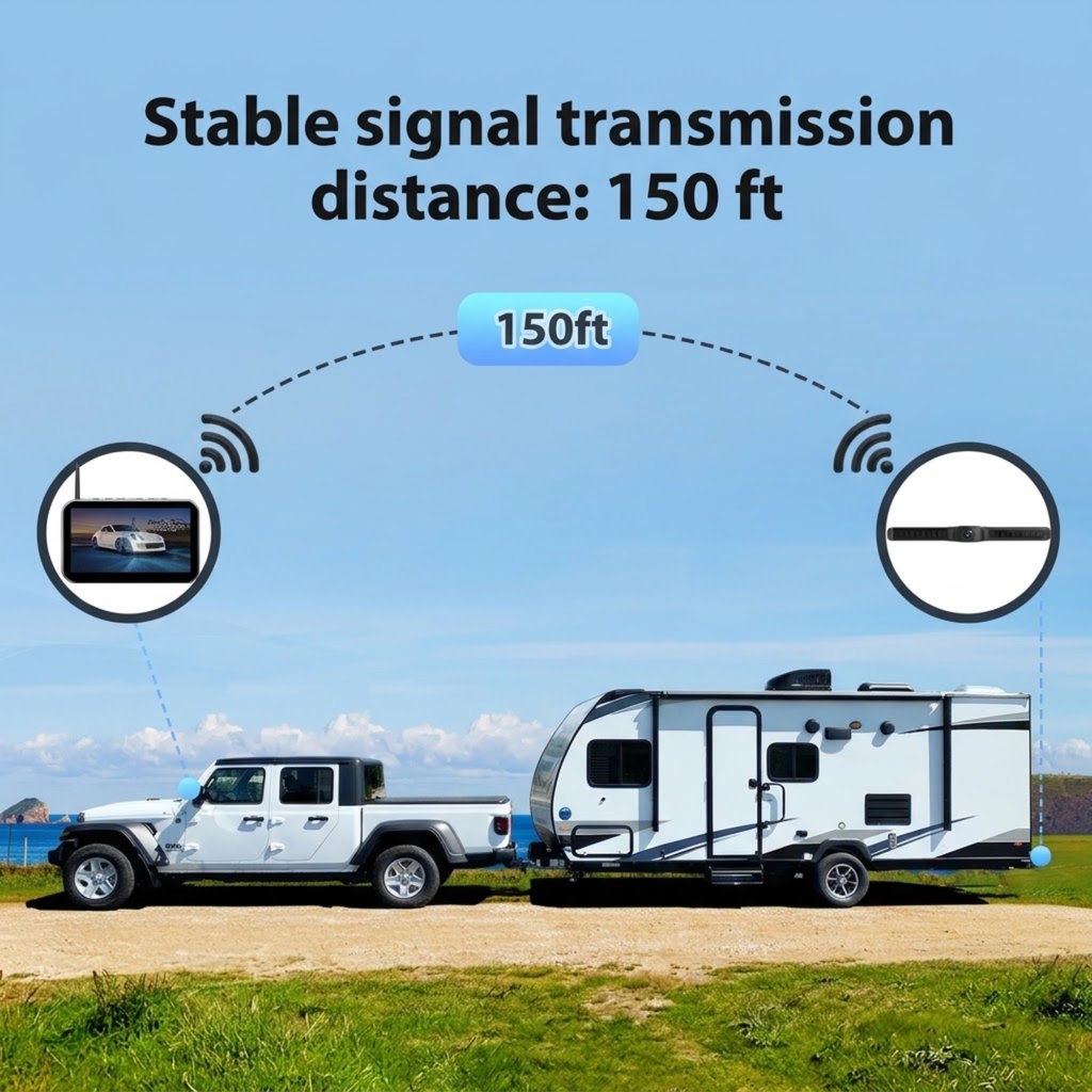 Solar Wireless Reversing Camera wireless signal range of 150 ft between ute monitor and caravan-mounted camera