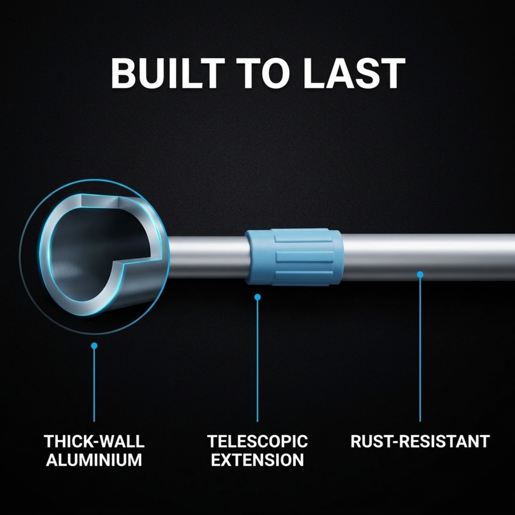 Close-up of Curved Chenille Wash Mop thick-wall aluminium telescopic handle with rust-resistant finish