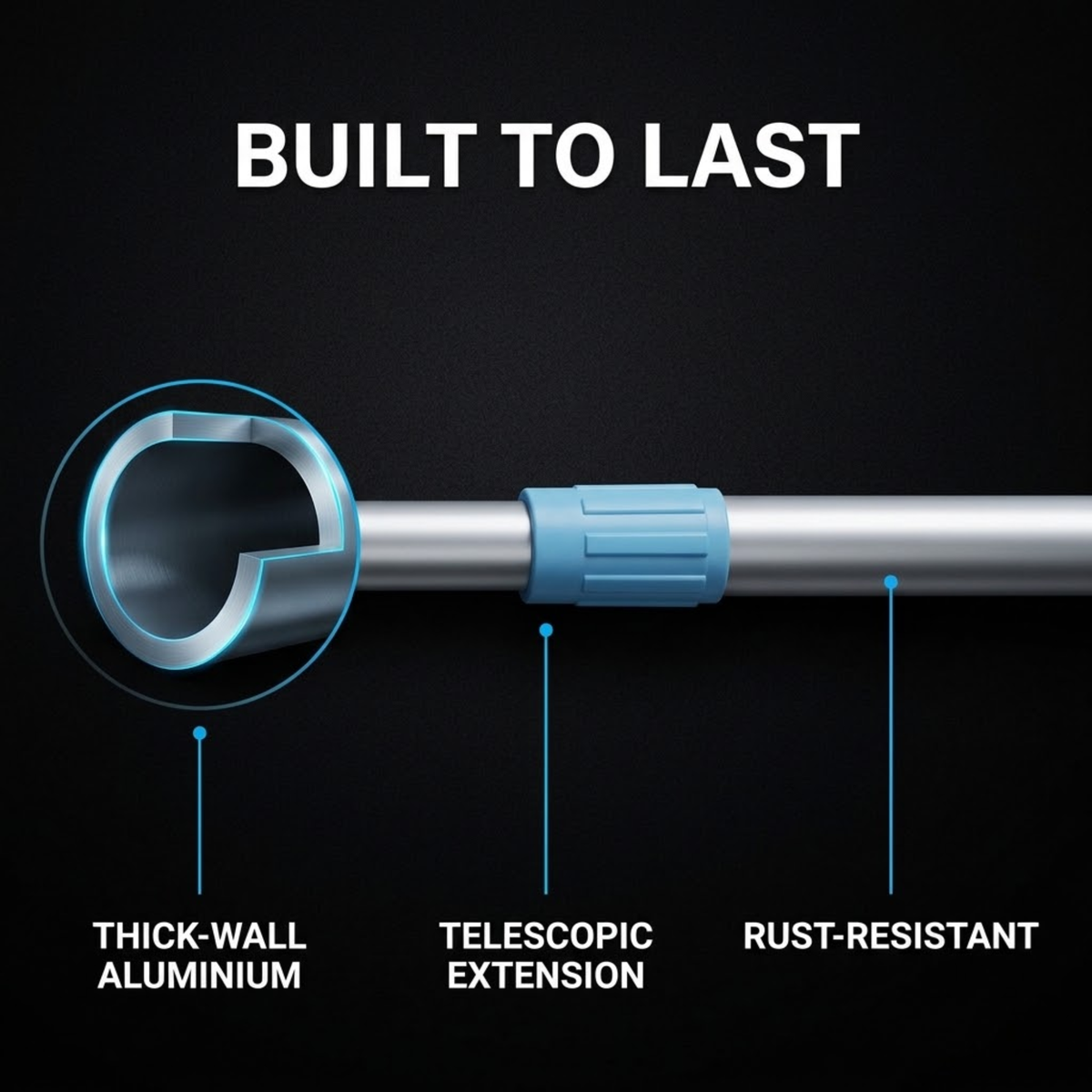 Close-up of Curved Chenille Wash Mop thick-wall aluminium telescopic handle with rust-resistant finish