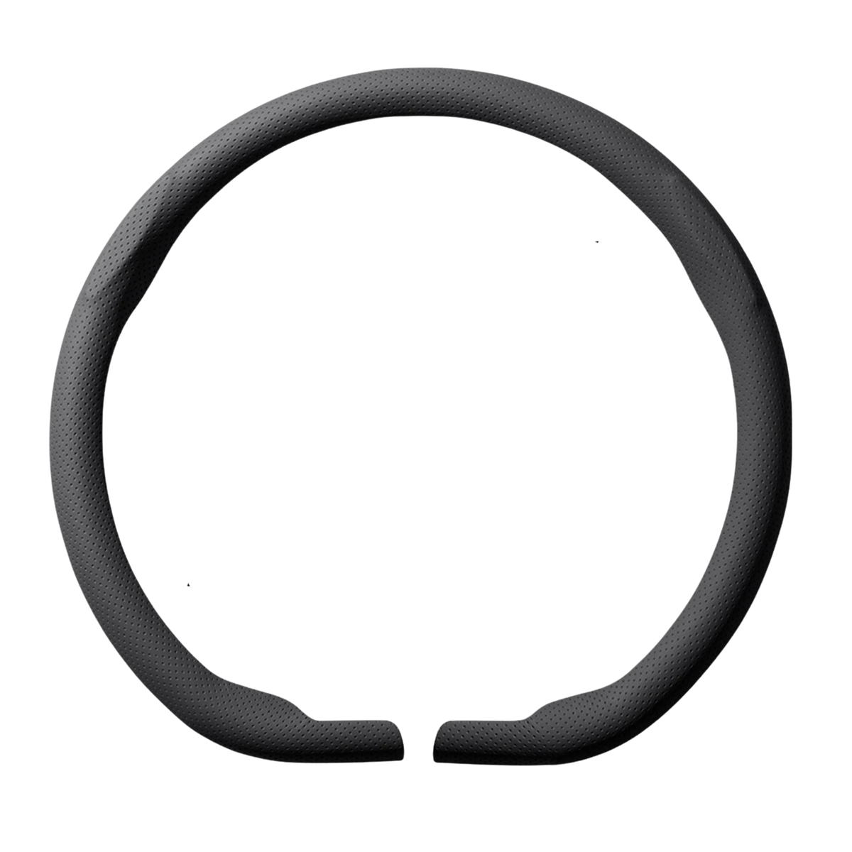 Black flat bottom D-shape Ultra-Thin Suede Steering Cover with perforated texture on a white background