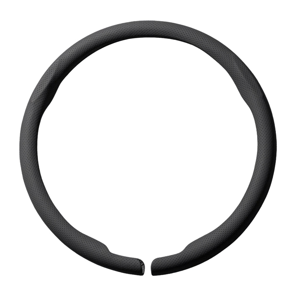 Black round O-shape Ultra-Thin Suede Steering Cover with perforated texture on a white background