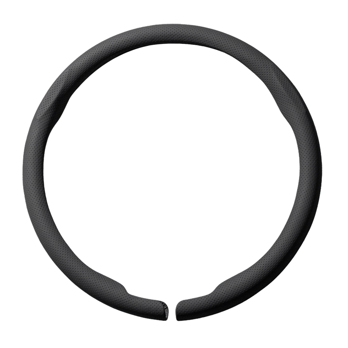 Black round O-shape Ultra-Thin Suede Steering Cover with perforated texture on a white background