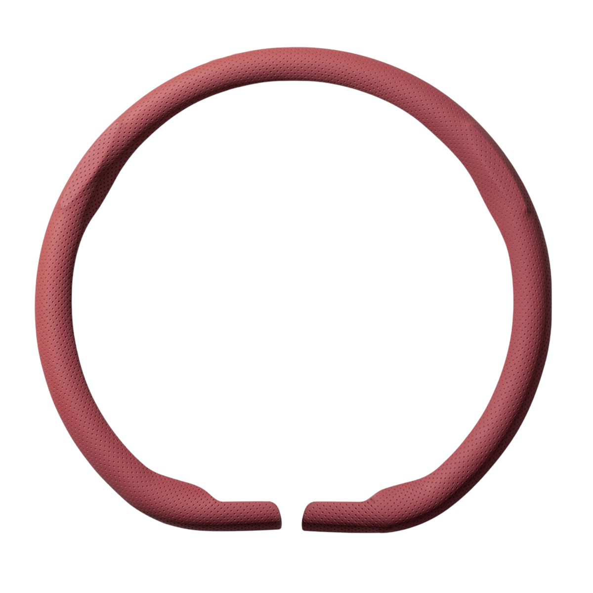 Burgundy red flat bottom D-shape Ultra-Thin Suede Steering Cover with perforated texture on a white background